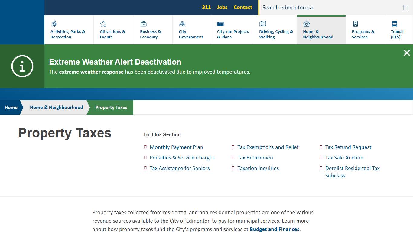 Property Taxes City of Edmonton